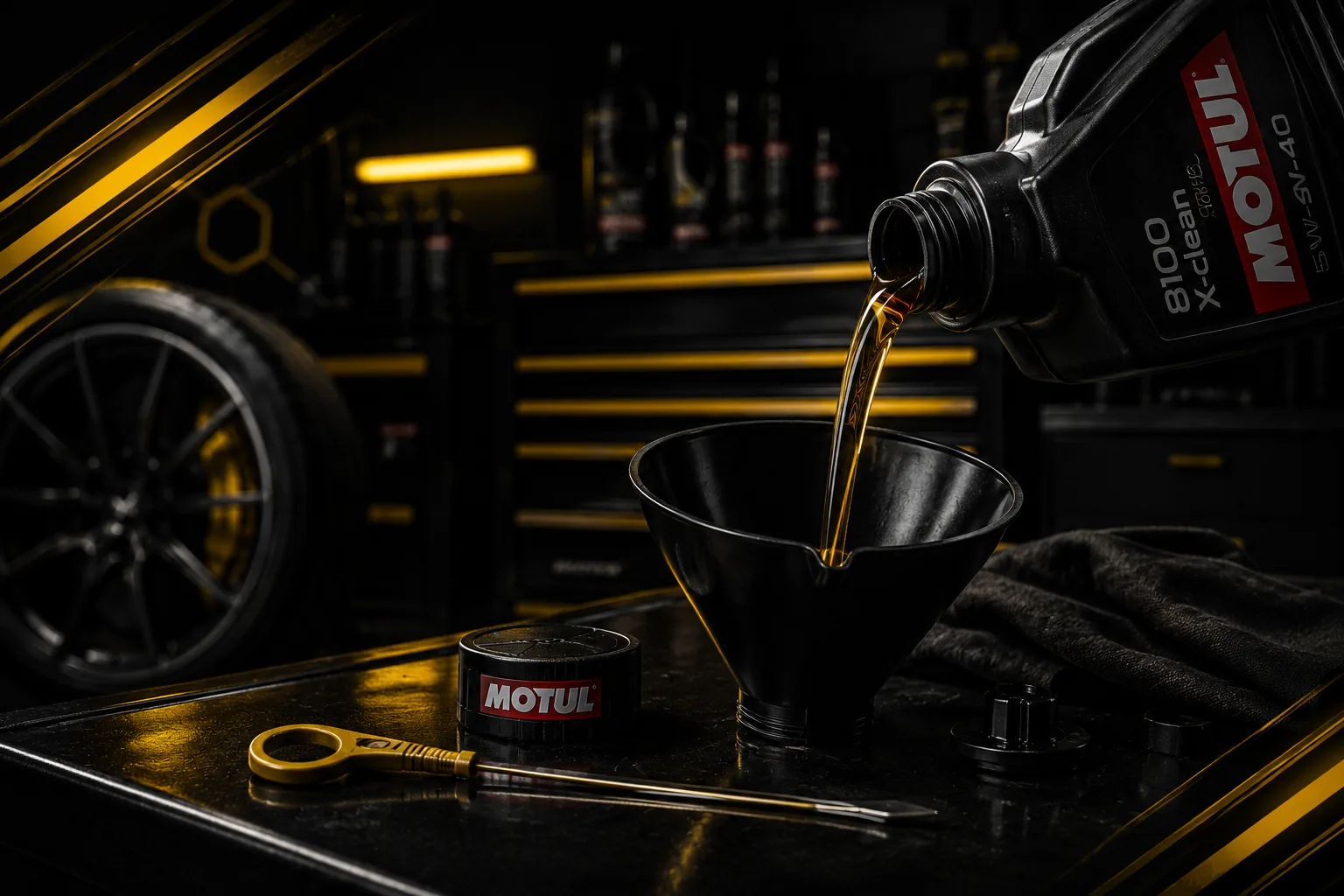 Oil and lubricant service visual with Motul engine oil