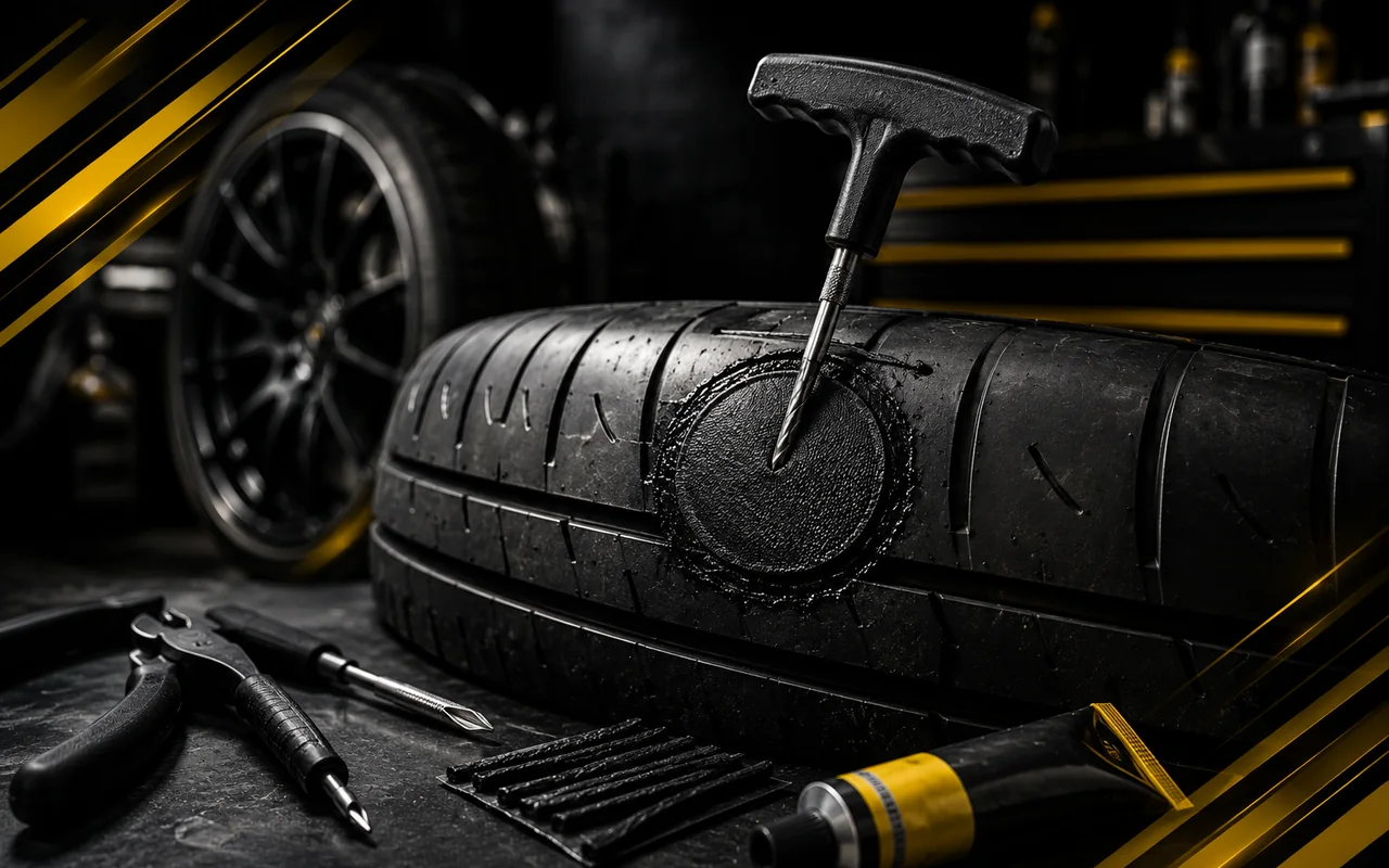 Permanent puncture repair visual with tire repair tools