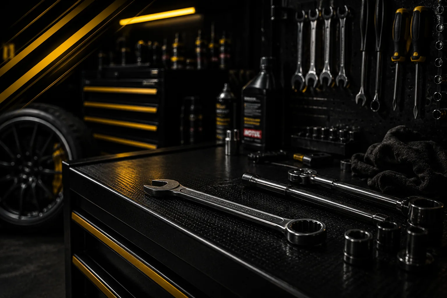 Workshop services visual with automotive tools and service equipment